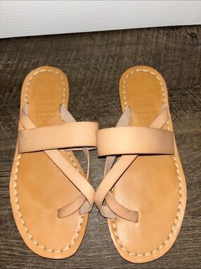 Women's Tan Leather Slide Sandals - Neutral Tan